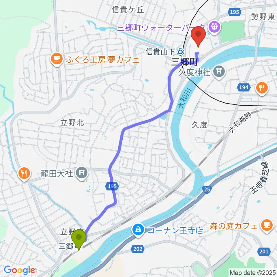 三郷駅から三郷町文化センターへのルートマップ地図