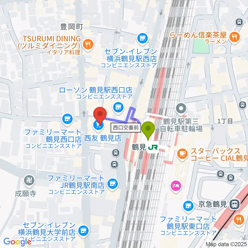 横浜市鶴見公会堂の最寄駅鶴見駅からの徒歩ルート（約2分）地図