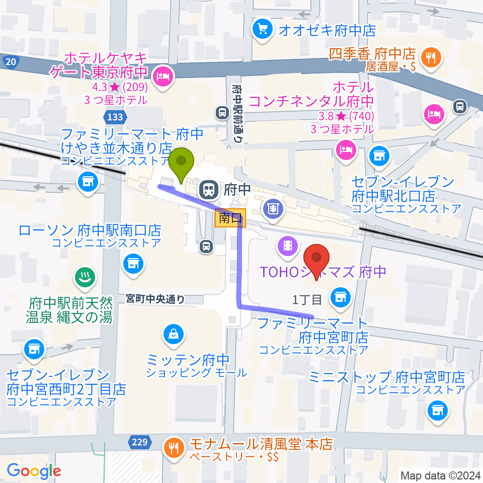 Tohoシネマズ府中の最寄駅府中駅からの徒歩ルート 約3分 Mdata