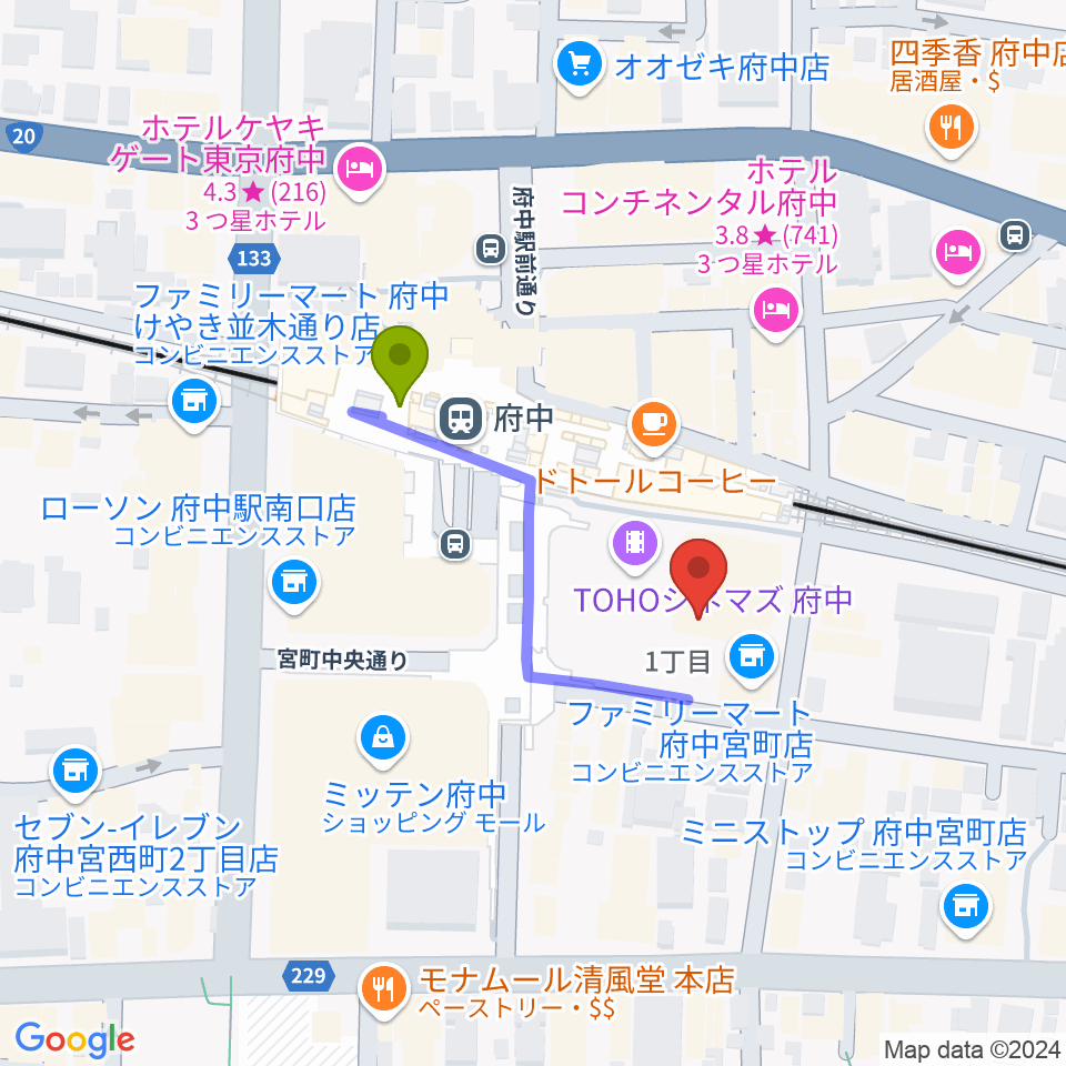 TOHOシネマズ府中の最寄駅府中駅からの徒歩ルート（約3分）地図