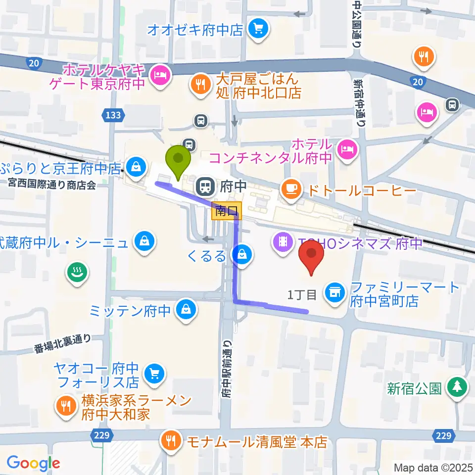 TOHOシネマズ府中の最寄駅府中駅からの徒歩ルート（約3分）地図