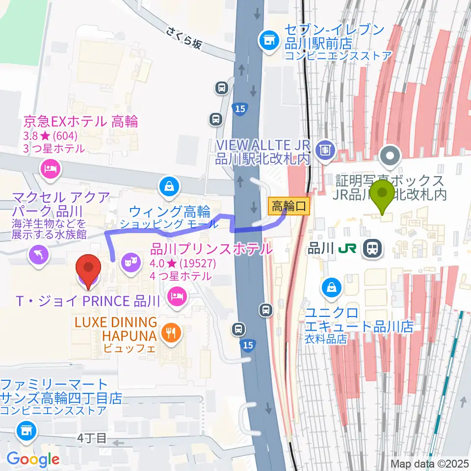 T・ジョイPRINCE品川の最寄駅品川駅からの徒歩ルート（約5分）地図