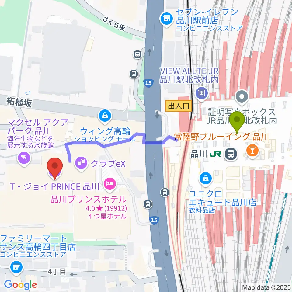T・ジョイPRINCE品川の最寄駅品川駅からの徒歩ルート（約5分）地図