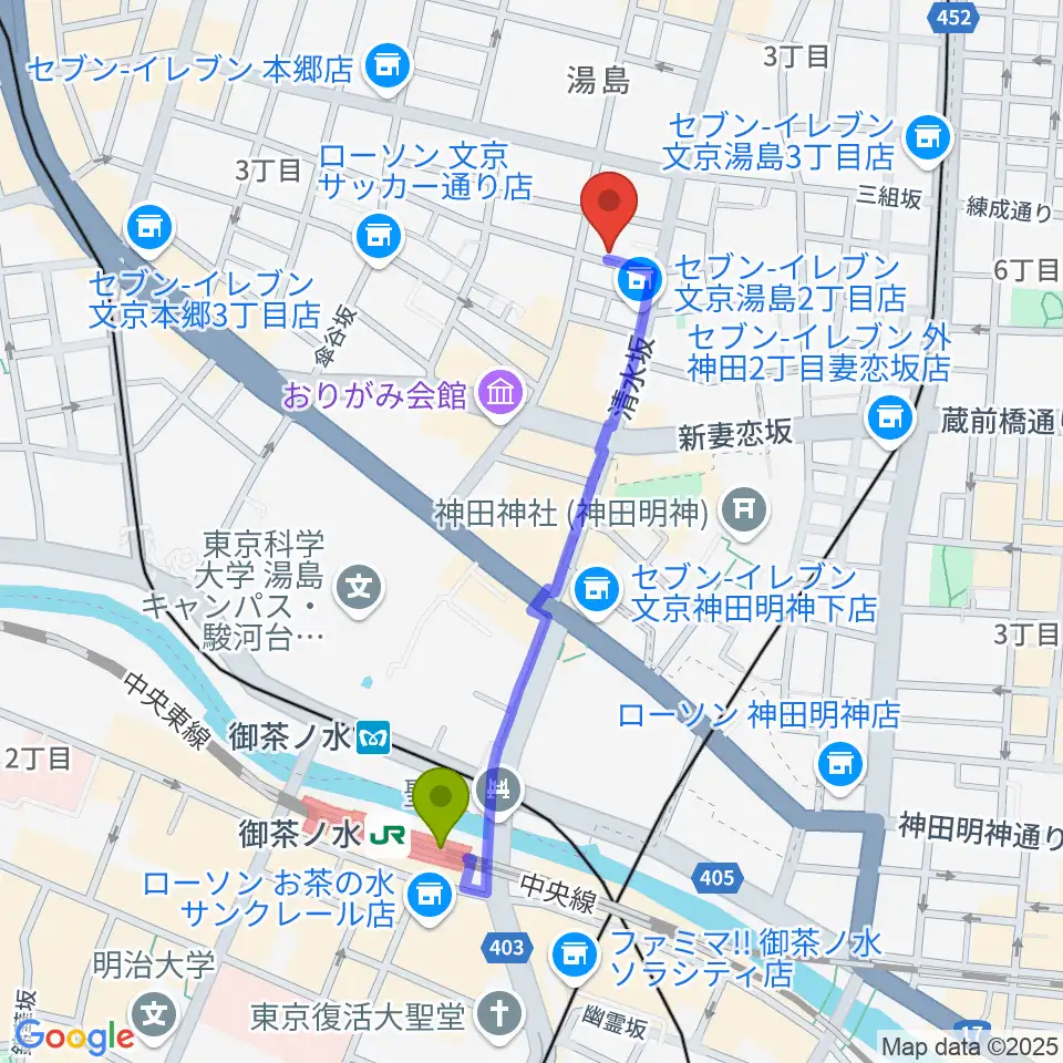 御茶ノ水駅からスチュディオ・トリアノンへのルートマップ地図