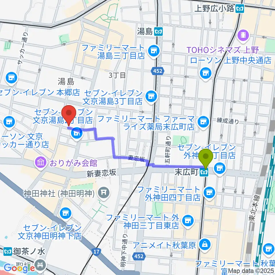 スチュディオ・トリアノンの最寄駅末広町駅からの徒歩ルート（約8分）地図