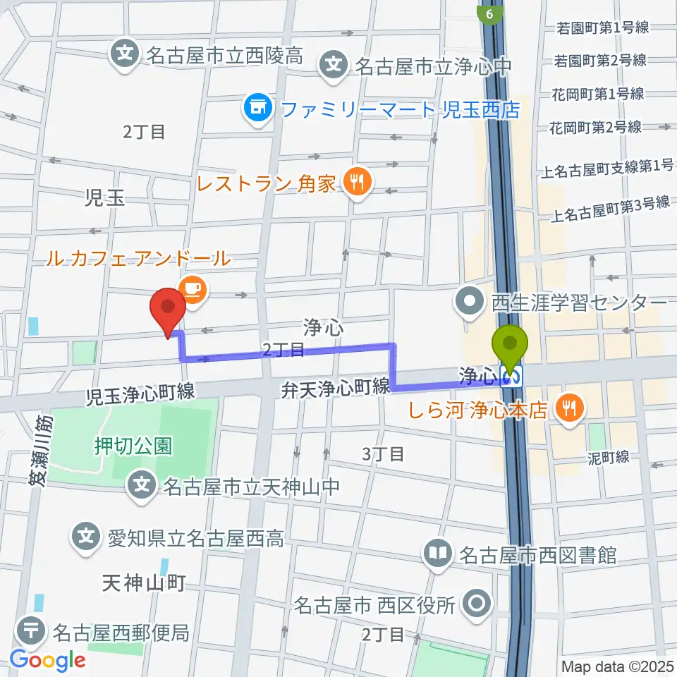 Swon Studioの最寄駅浄心駅からの徒歩ルート（約8分）地図