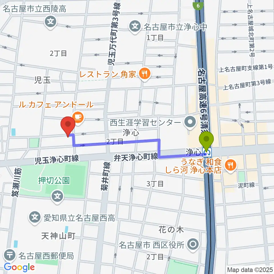 Swon Studioの最寄駅浄心駅からの徒歩ルート（約8分）地図