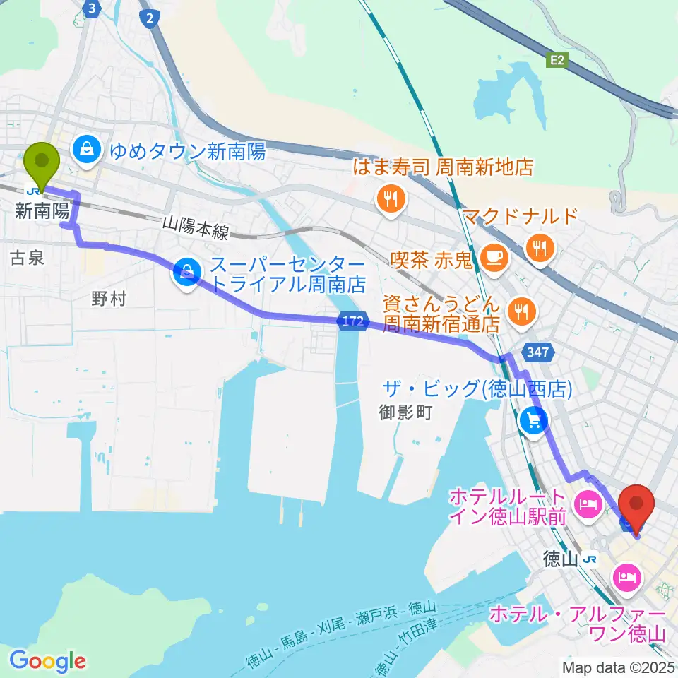 新南陽駅からkomolier NUA コモリエヌーアへのルートマップ地図