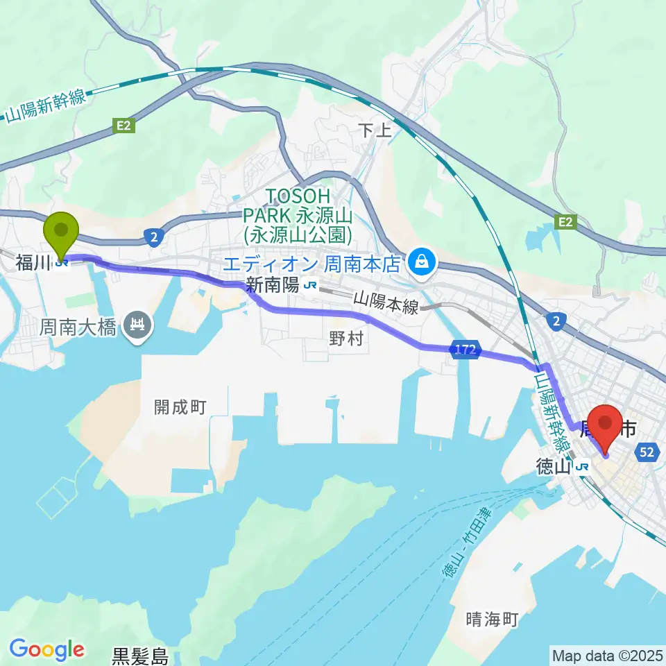 福川駅からkomolier NUA コモリエヌーアへのルートマップ地図