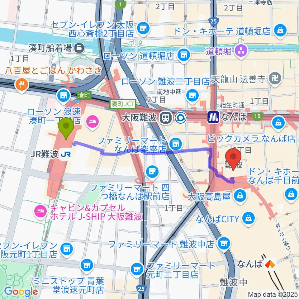 ＪＲ難波駅からTOHOシネマズなんば本館へのルートマップ地図