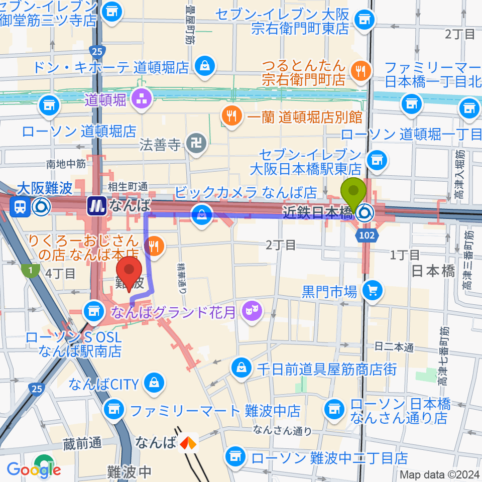 近鉄日本橋駅からtohoシネマズなんば本館へのルートマップ Mdata