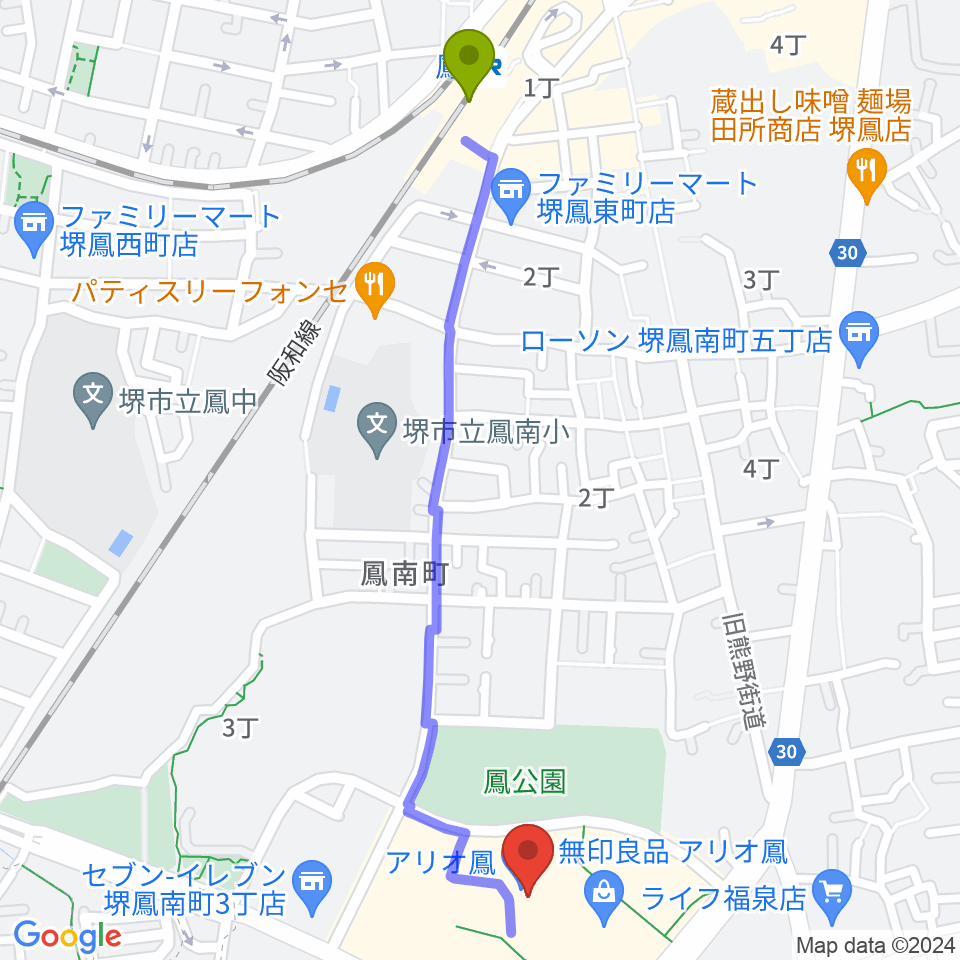 鳳駅からtohoシネマズ鳳へのルートマップ Mdata