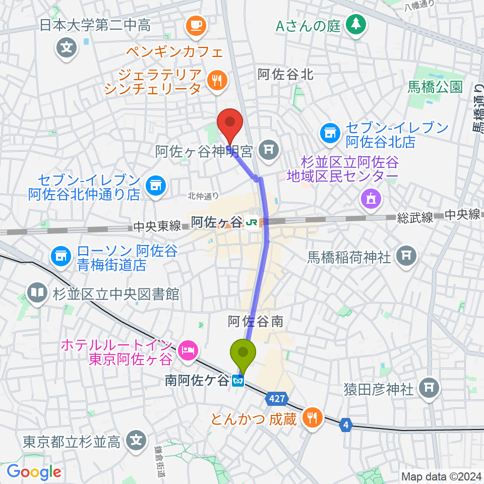 南阿佐ケ谷駅からオントエンリズムストアへのルートマップ地図