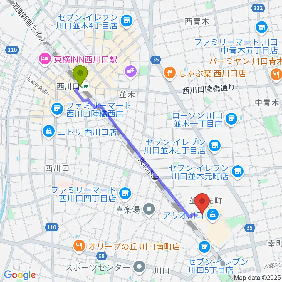 西川口駅からMOVIX川口へのルートマップ地図