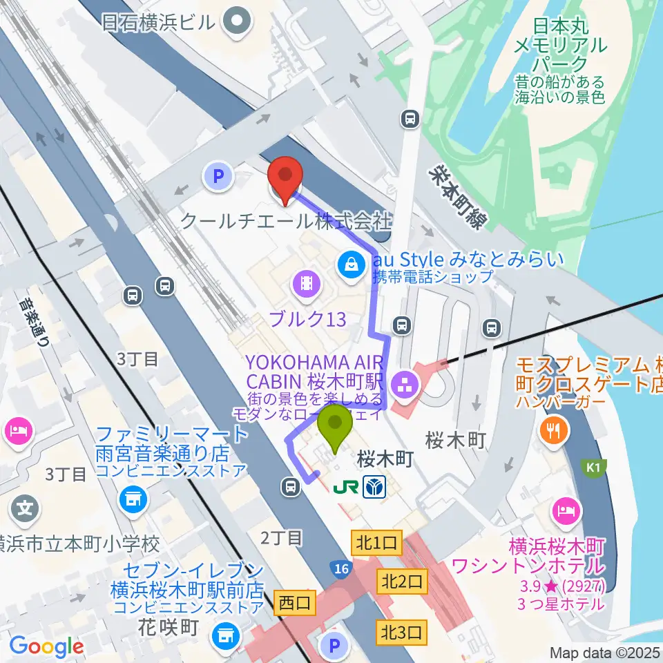 横浜ブルク13の最寄駅桜木町駅からの徒歩ルート（約3分）地図