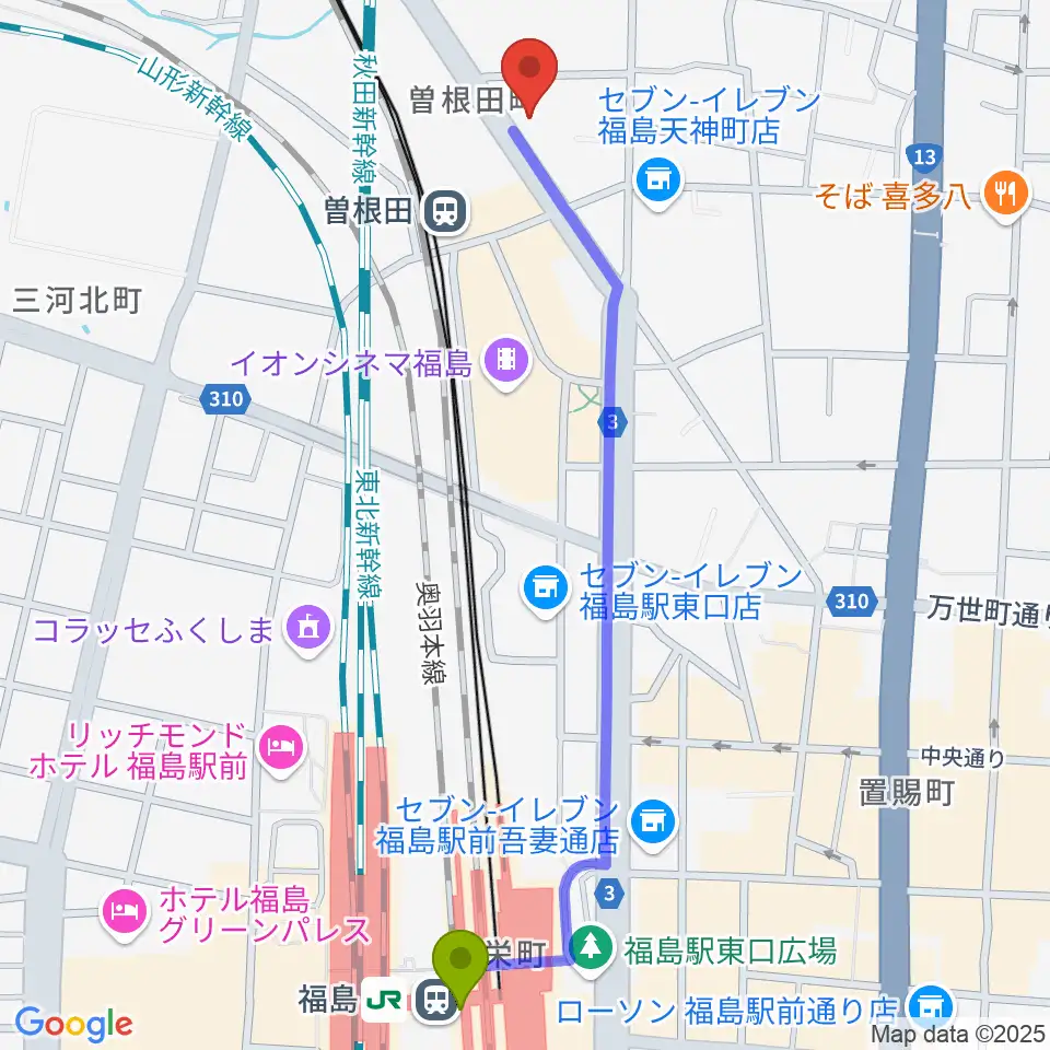 福島駅からフォーラム福島へのルートマップ MDATA 福島駅からフォーラム福島へのルートマップ MDATA