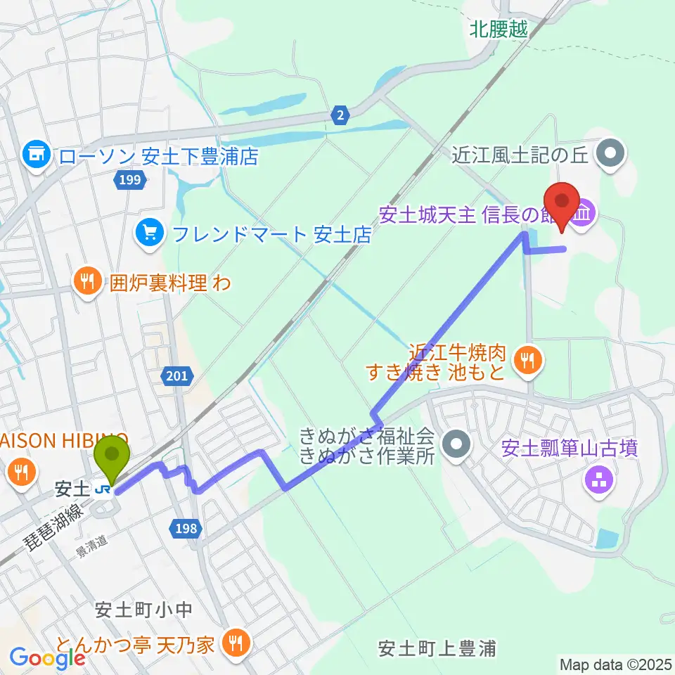 文芸セミナリヨの最寄駅安土駅からの徒歩ルート（約24分）地図