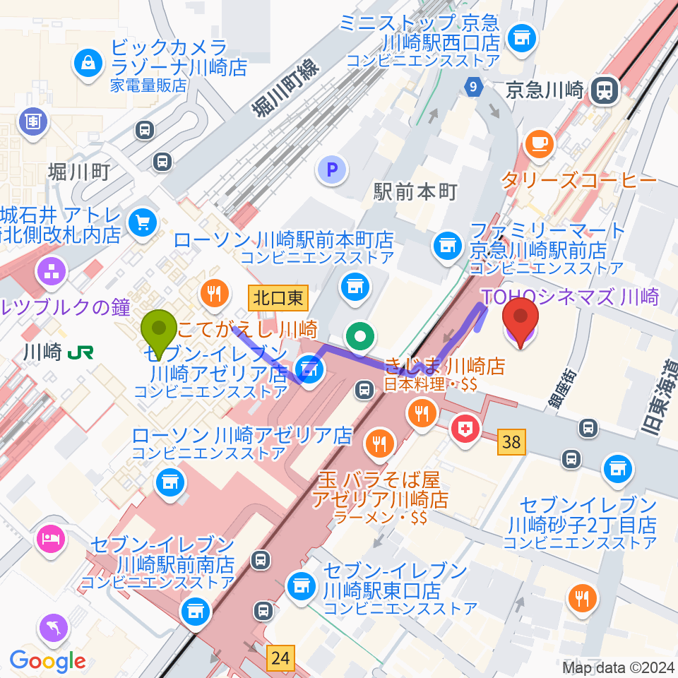 川崎駅からtohoシネマズ川崎へのルートマップ Mdata