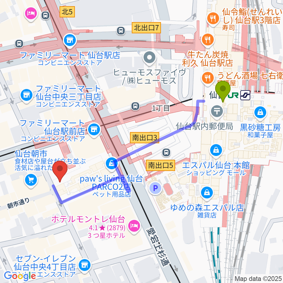 仙台駅からtohoシネマズ仙台へのルートマップ Mdata