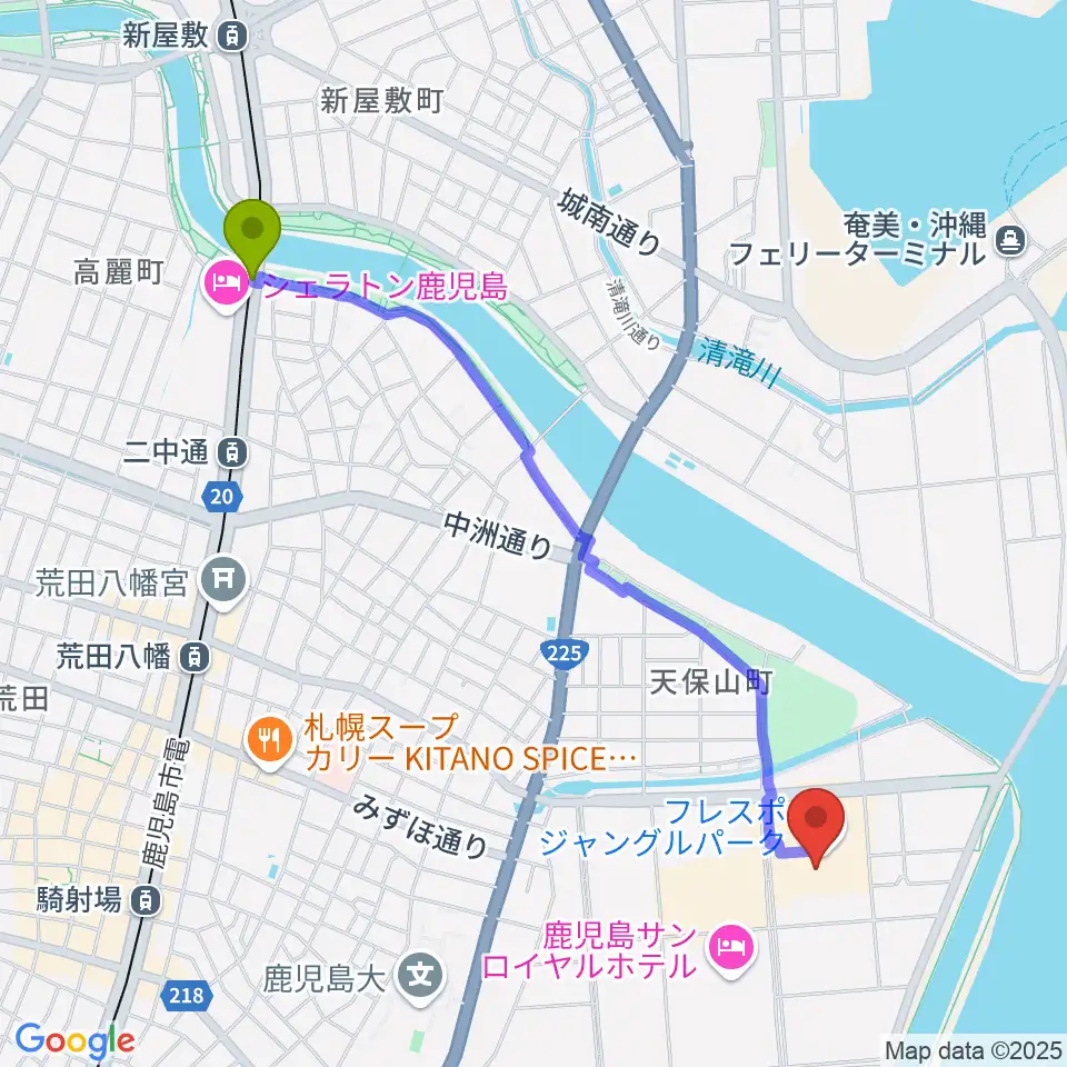 武之橋駅からTOHOシネマズ与次郎へのルートマップ地図