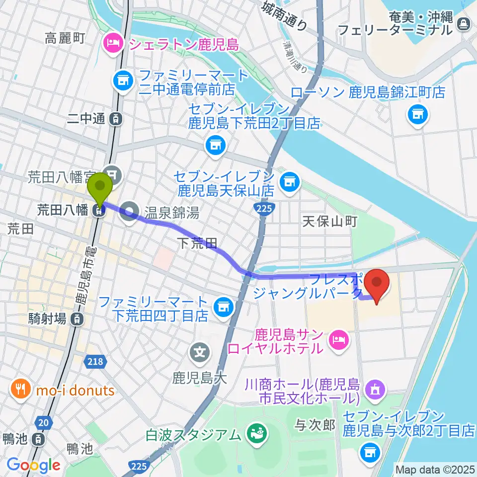 TOHOシネマズ与次郎の最寄駅荒田八幡駅からの徒歩ルート（約20分）地図