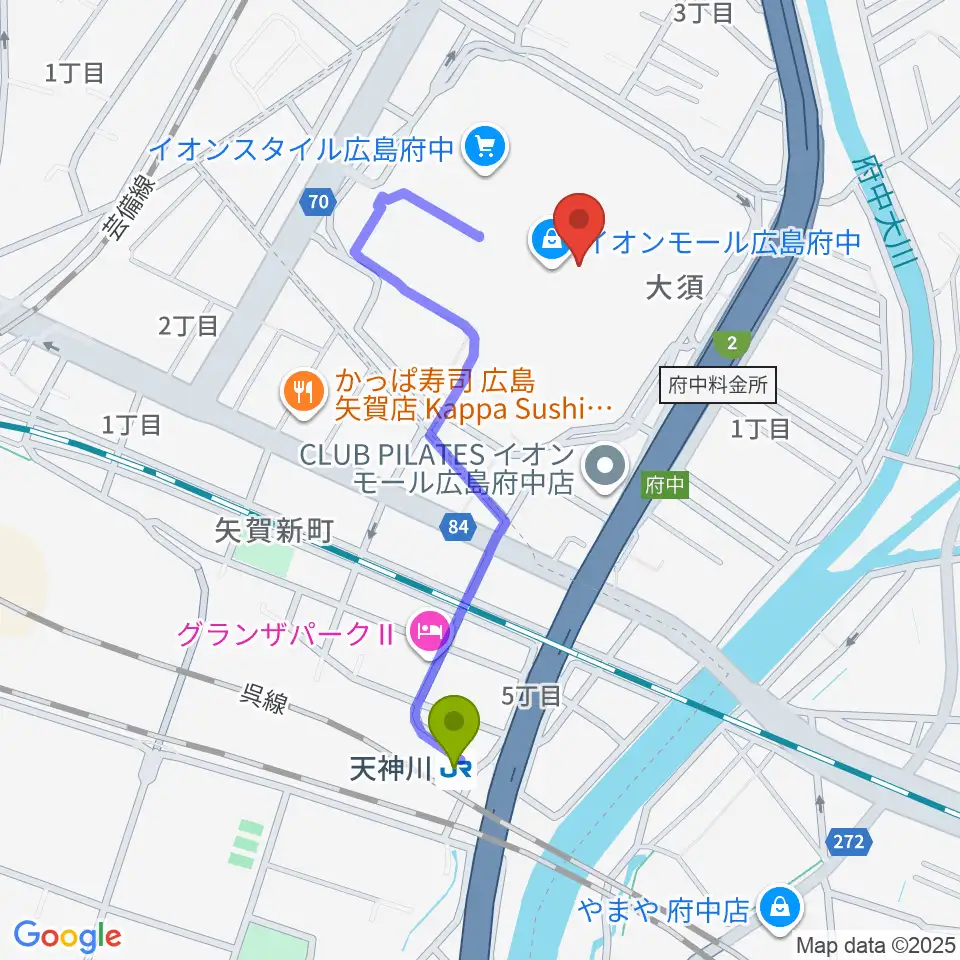 広島バルト11の最寄駅天神川駅からの徒歩ルート（約8分）地図