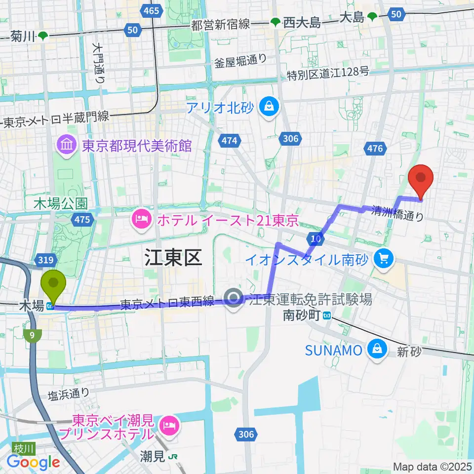 木場駅からサンテクニカルへのルートマップ地図