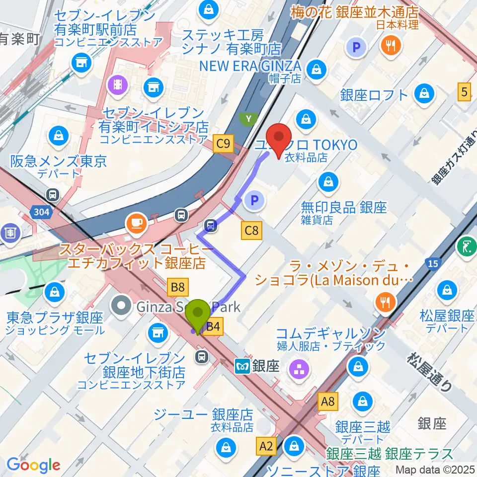 丸の内TOEIの最寄駅銀座駅からの徒歩ルート（約3分）地図