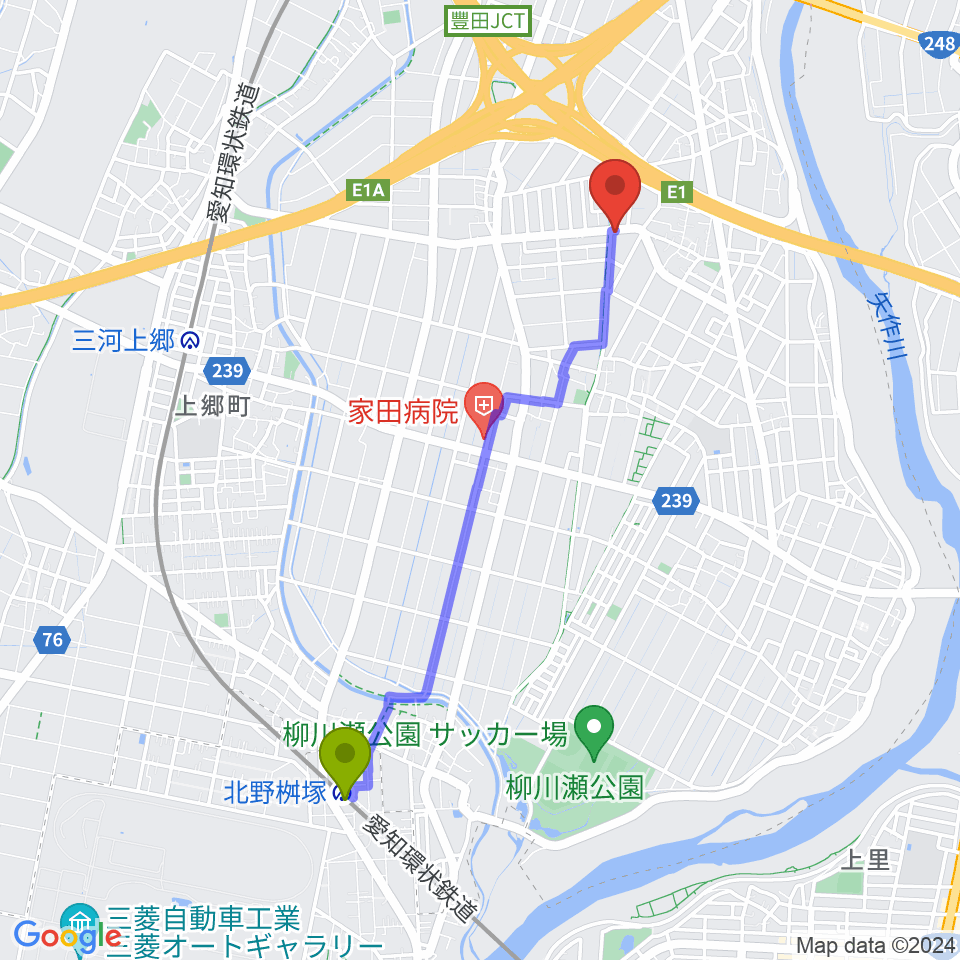 北野桝塚駅からVoxBoxStudioへのルートマップ地図