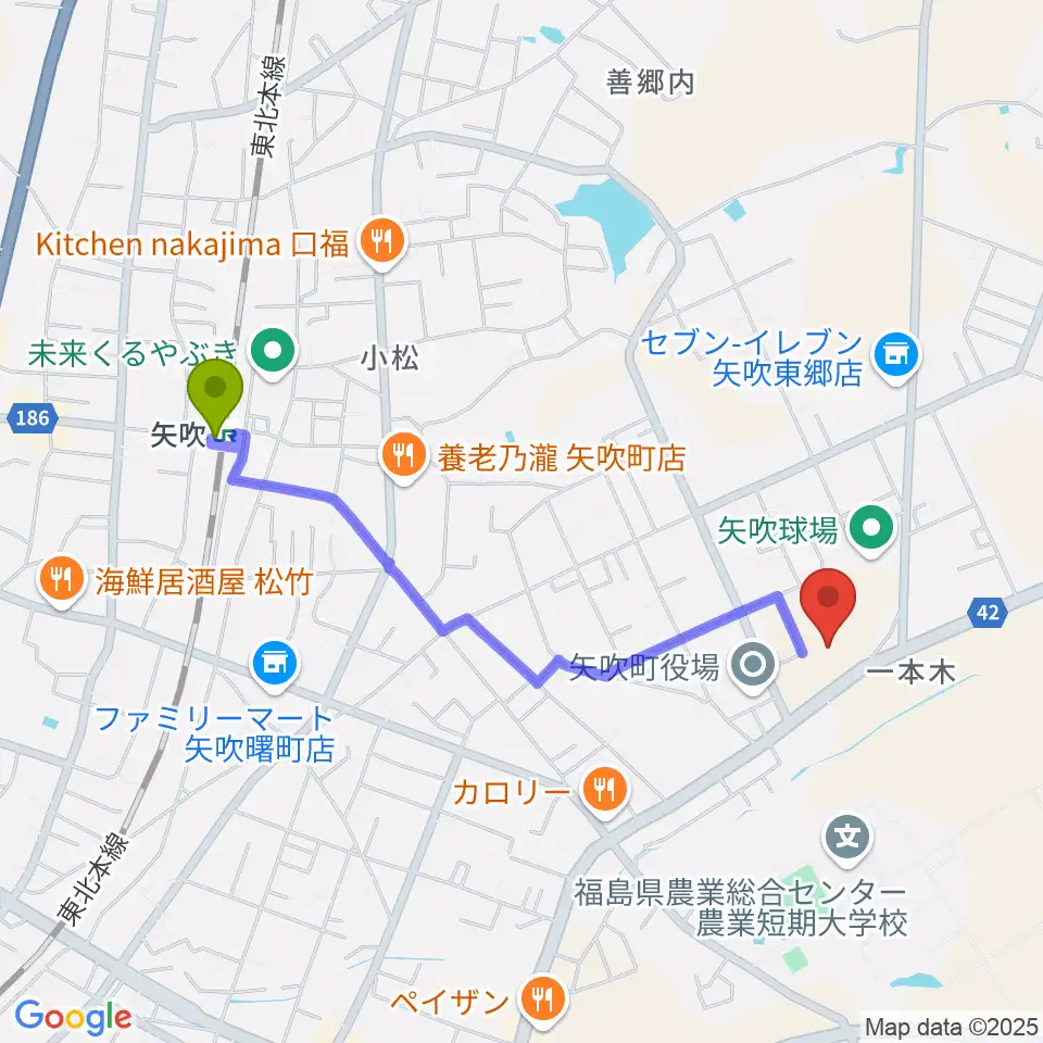 矢吹町文化センターの最寄駅矢吹駅からの徒歩ルート（約19分）地図