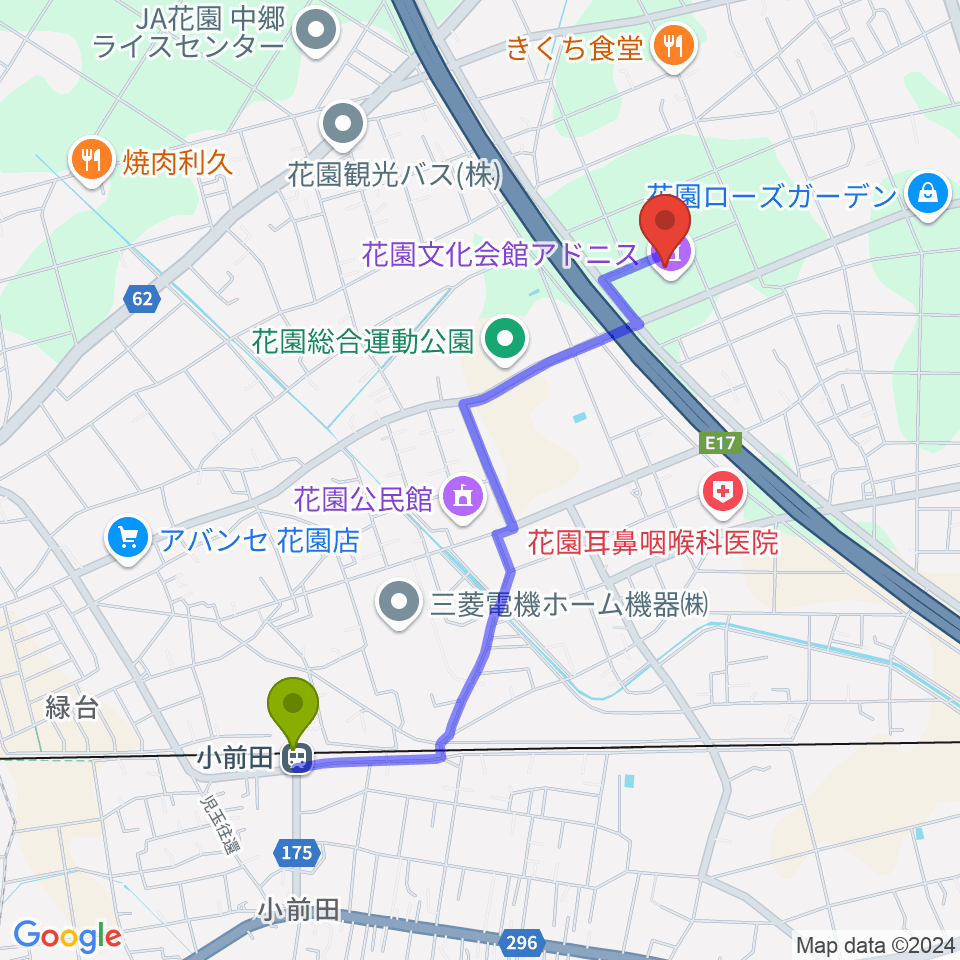 深谷市花園文化会館アドニスの最寄駅小前田駅からの徒歩ルート 約分 Mdata