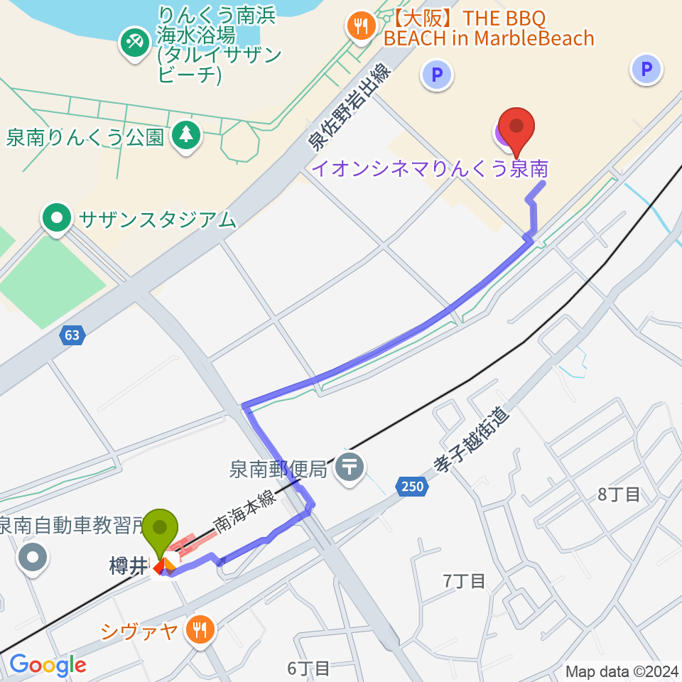 イオンシネマりんくう泉南の最寄駅樽井駅からの徒歩ルート 約12分 Mdata