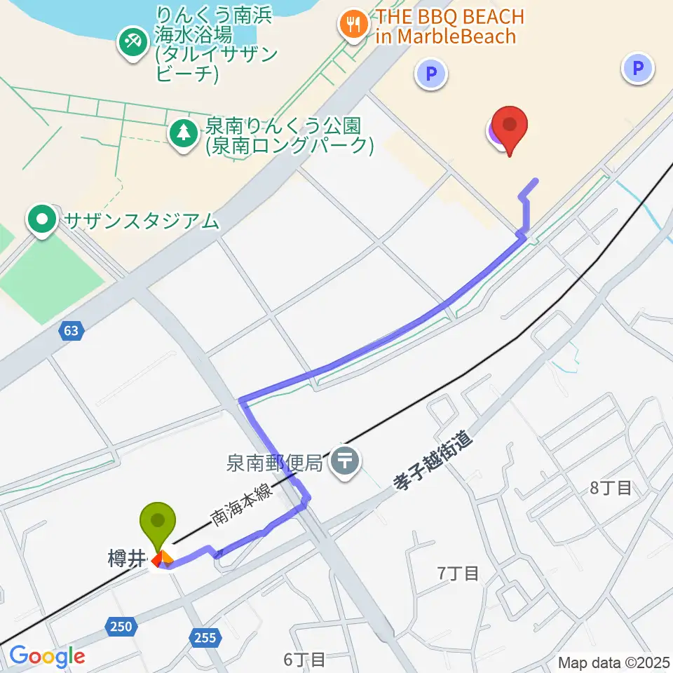 イオンシネマりんくう泉南の最寄駅樽井駅からの徒歩ルート（約12分）地図