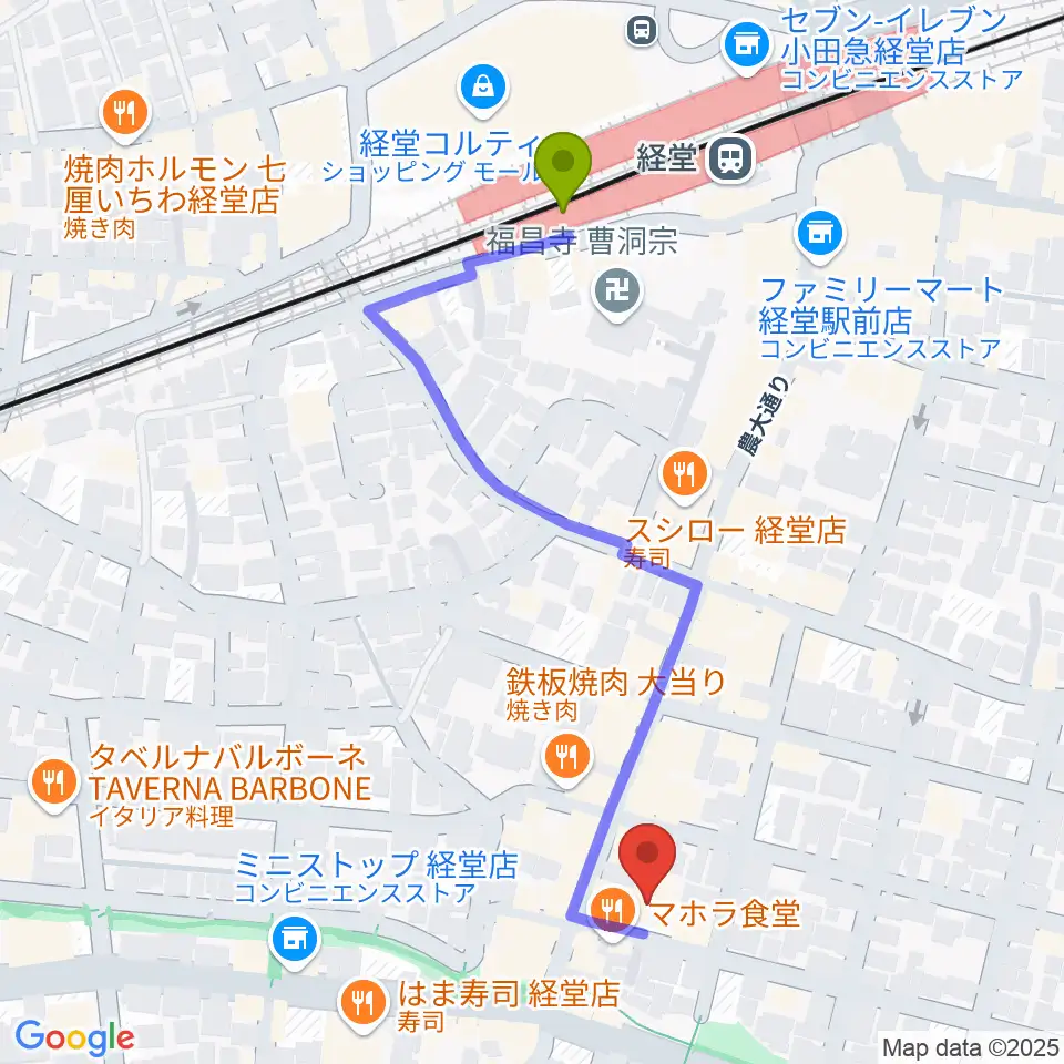 経堂LOVE, PEACE & SOULの最寄駅経堂駅からの徒歩ルート（約5分）地図