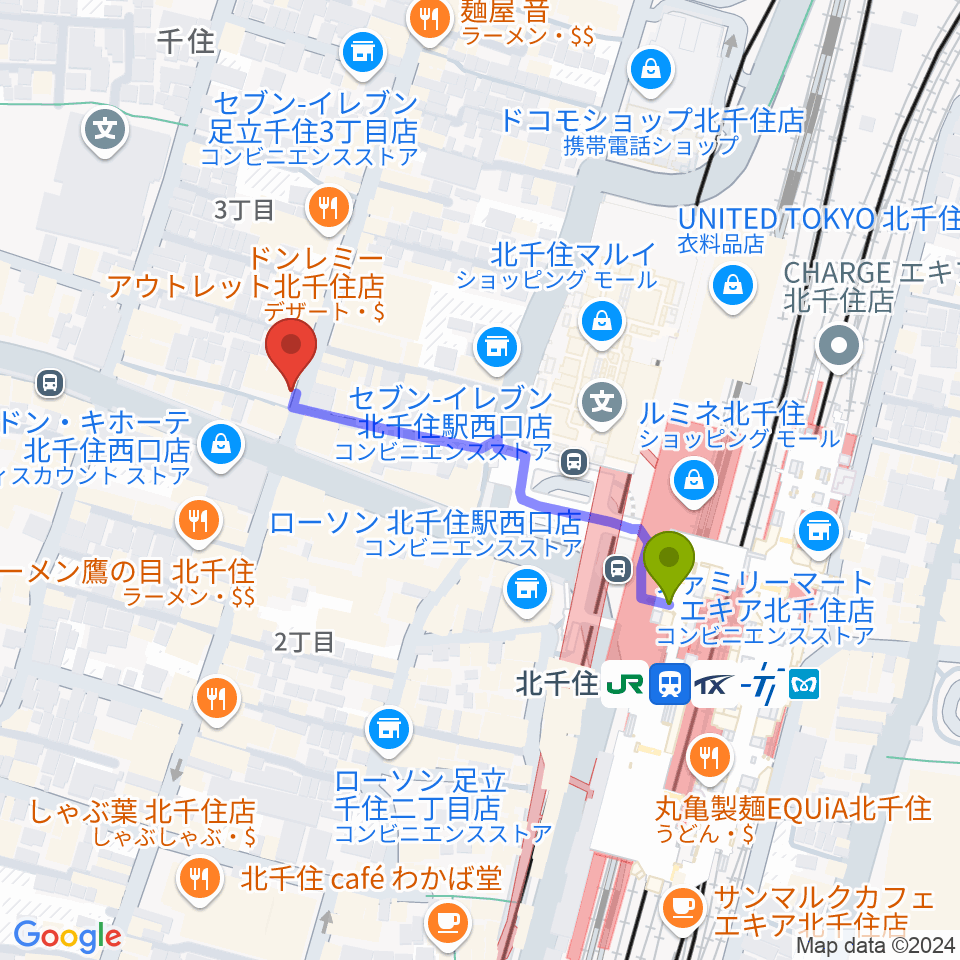 スタジオパックス北千住店の最寄駅北千住駅からの徒歩ルート 約4分 Mdata