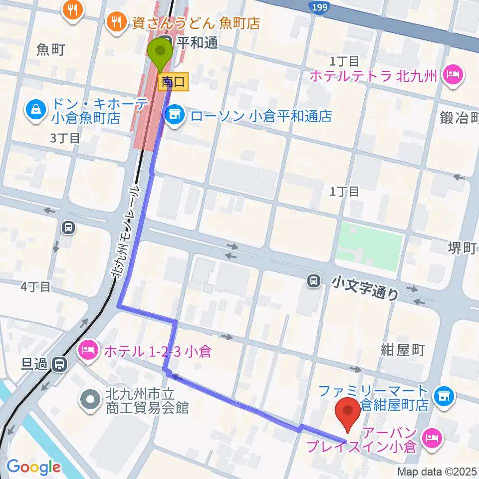 平和通駅からCleveR soundへのルートマップ地図