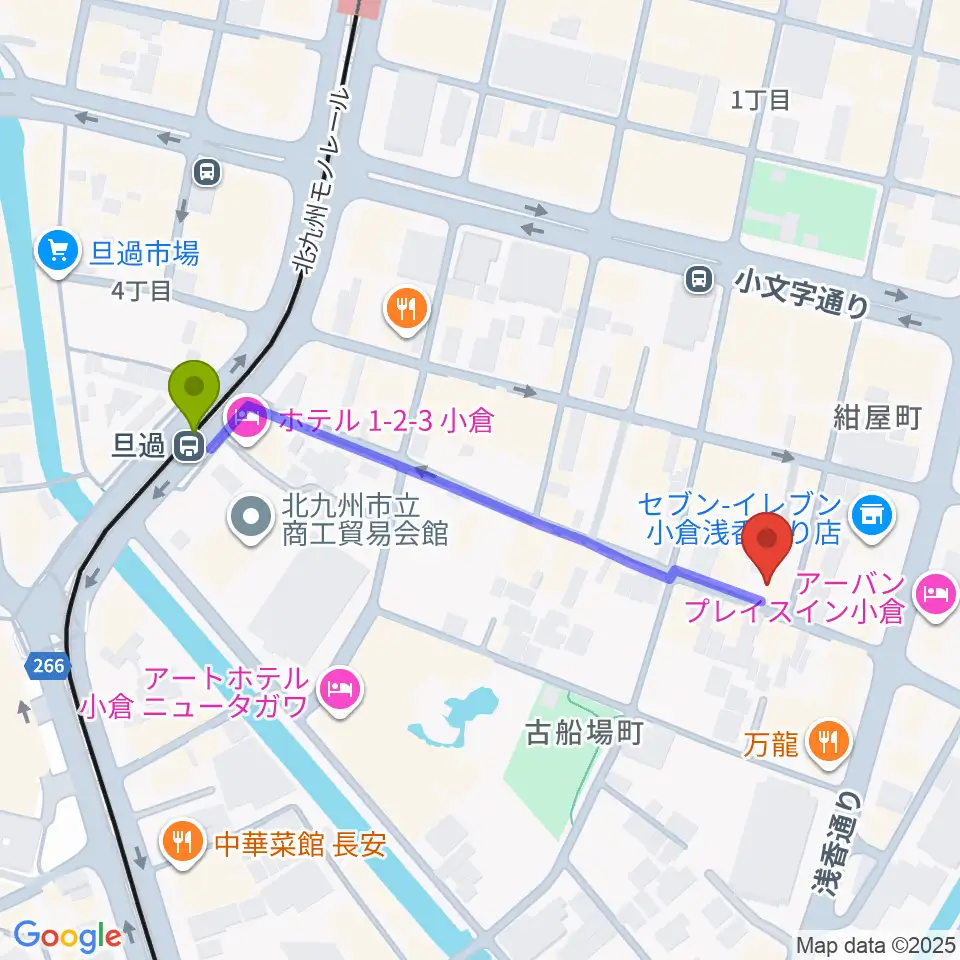 CleveR soundの最寄駅旦過駅からの徒歩ルート（約5分）地図