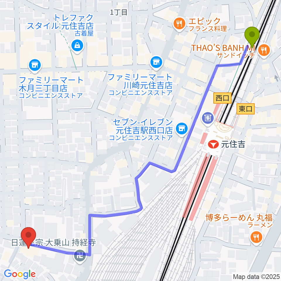 島倉学ミュージックスクールの最寄駅元住吉駅からの徒歩ルート（約8分）地図