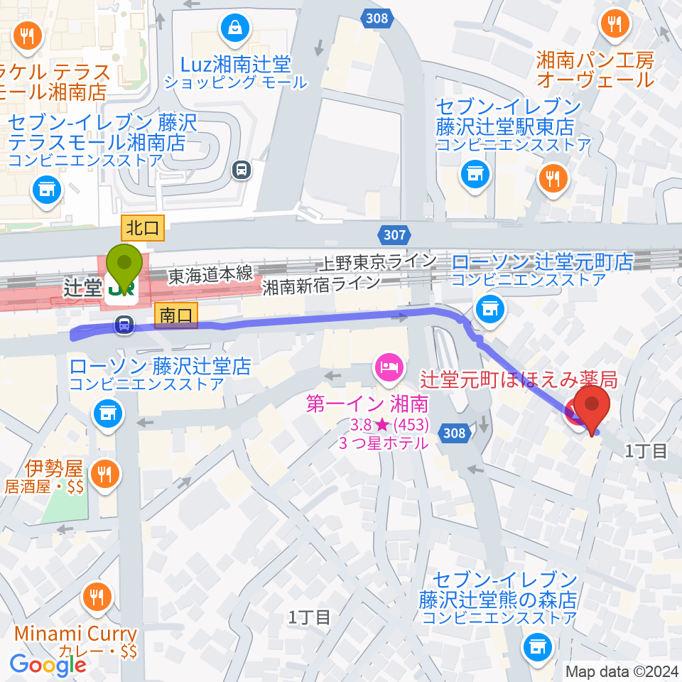 木管楽器修理工房 岡田の最寄駅辻堂駅からの徒歩ルート（約6分）地図