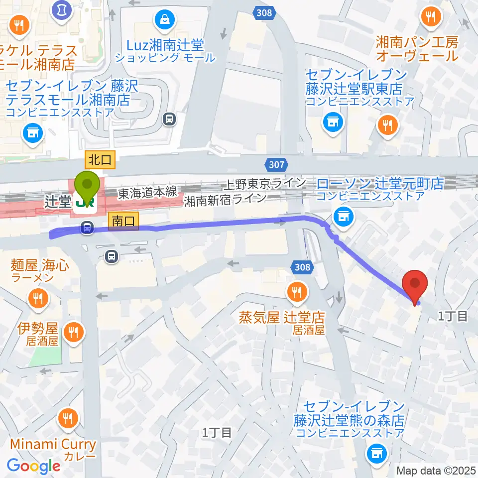 木管楽器修理工房 岡田の最寄駅辻堂駅からの徒歩ルート（約6分）地図