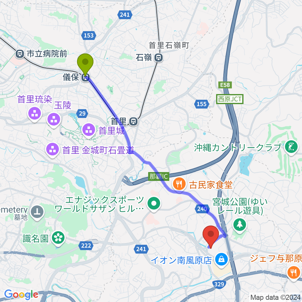 儀保駅からサザンプレックスへのルートマップ地図