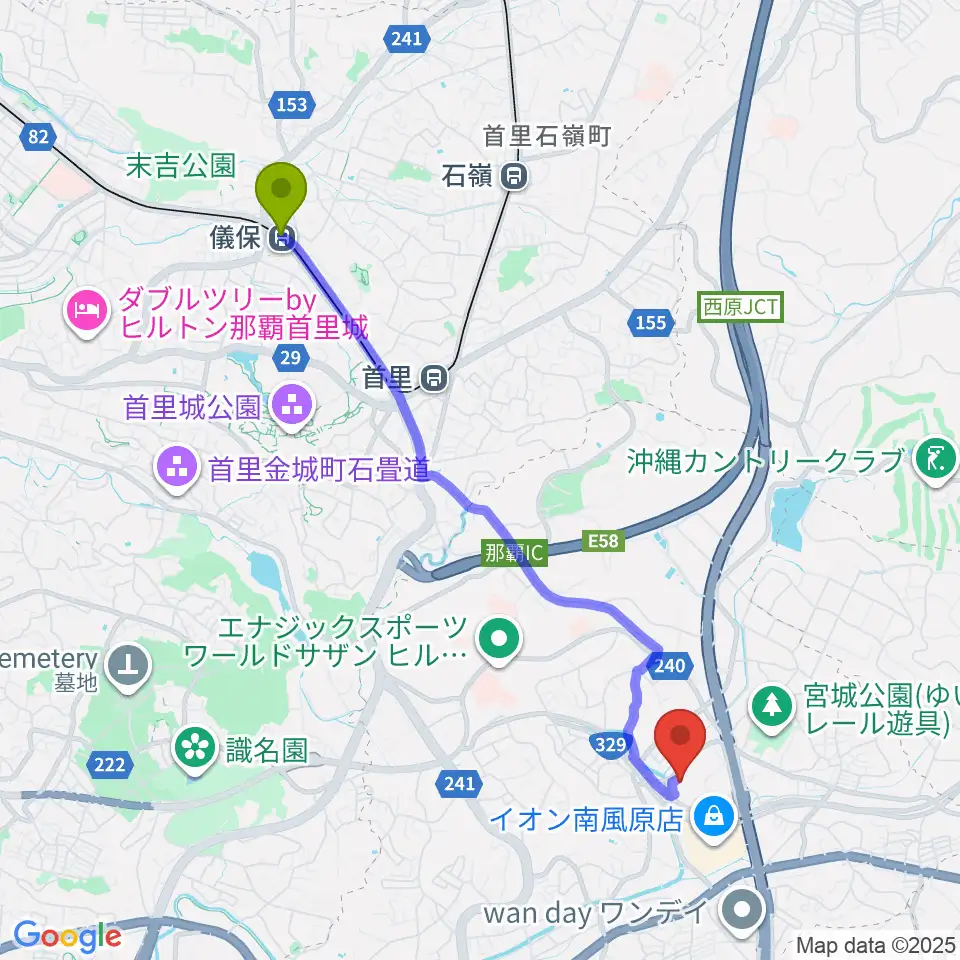 儀保駅からサザンプレックスへのルートマップ地図