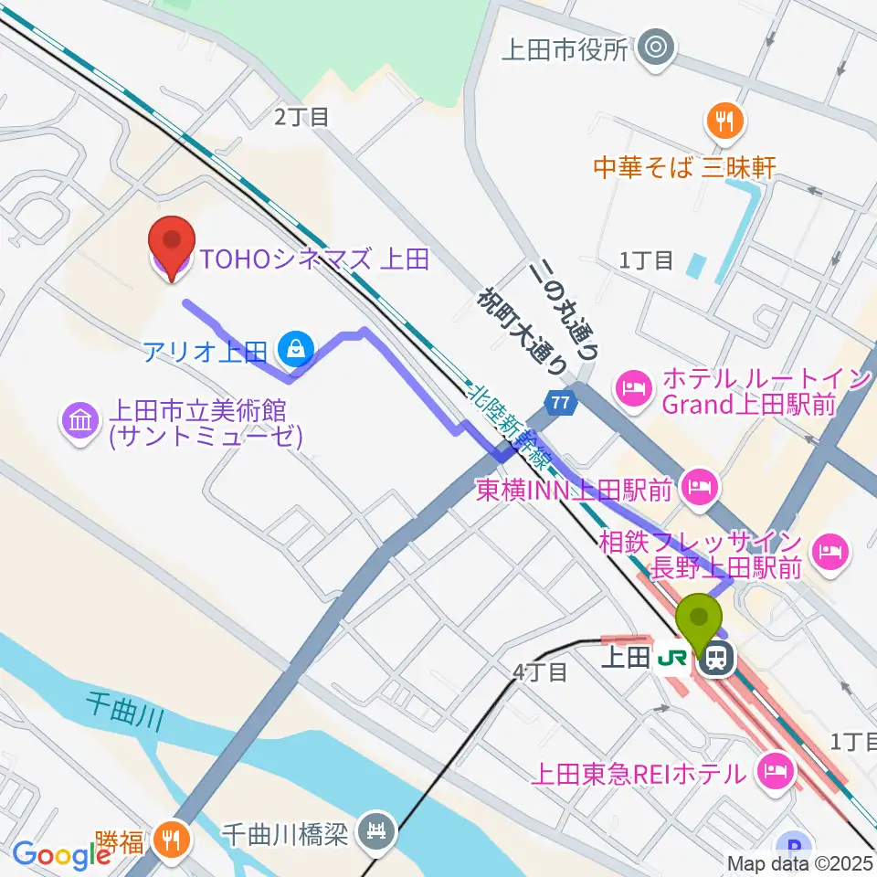 TOHOシネマズ上田の最寄駅上田駅からの徒歩ルート（約11分）地図