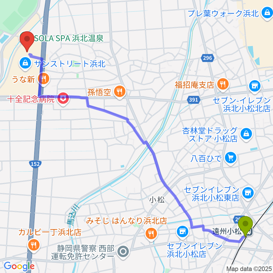 Tohoシネマズサンストリート浜北の最寄駅遠州小松駅からの徒歩ルート 約33分 Mdata