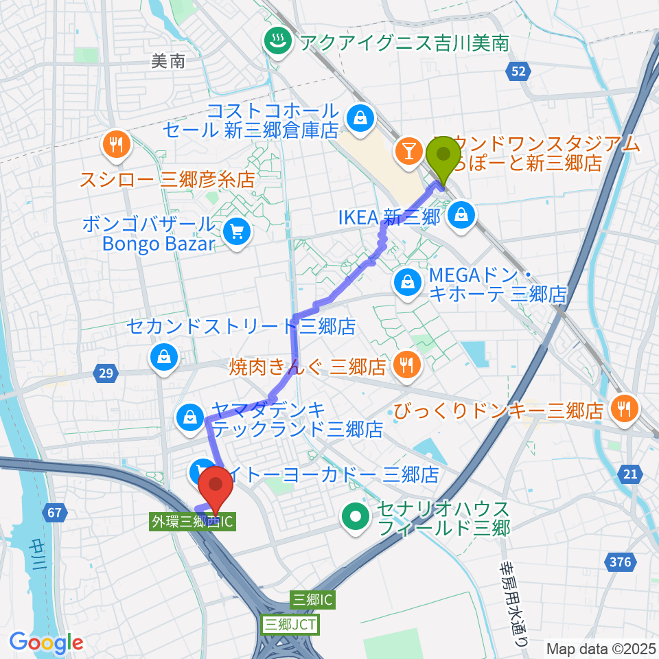 Movix三郷の最寄駅新三郷駅からの徒歩ルート 約38分 Mdata