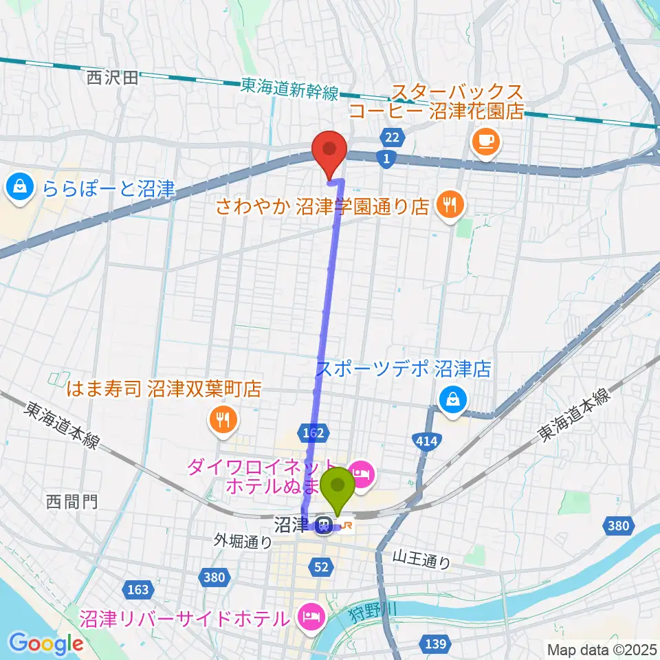 Studio SONICSの最寄駅沼津駅からの徒歩ルート（約32分）地図