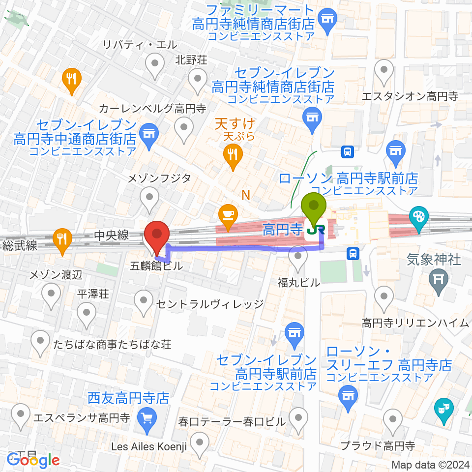[移転]高円寺円盤の最寄駅高円寺駅からの徒歩ルート（約3分）地図