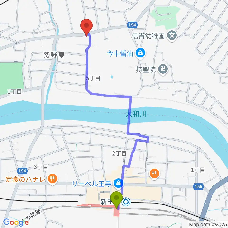 王寺駅からさかぐちまきこ音楽教室へのルートマップ地図