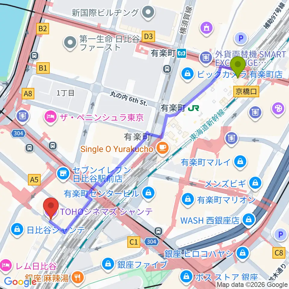 有楽町駅からtohoシネマズシャンテへのルートマップ Mdata 有楽町駅からtohoシネマズシャンテへのルートマップ Mdata