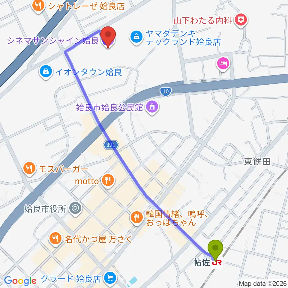 シネマサンシャイン姶良の最寄駅帖佐駅からの徒歩ルート 約13分 Mdata シネマサンシャイン姶良の最寄駅帖佐駅からの徒歩ルート 約13分 Mdata